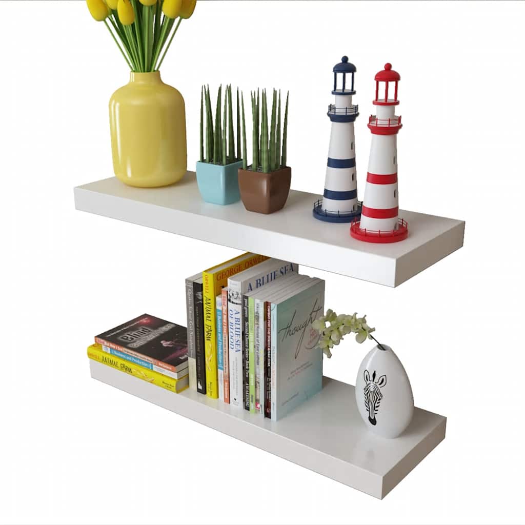 vidaXL Wall Shelf | Set of 2 | White | MDF | Wall Mounting | Wall Shelf 4