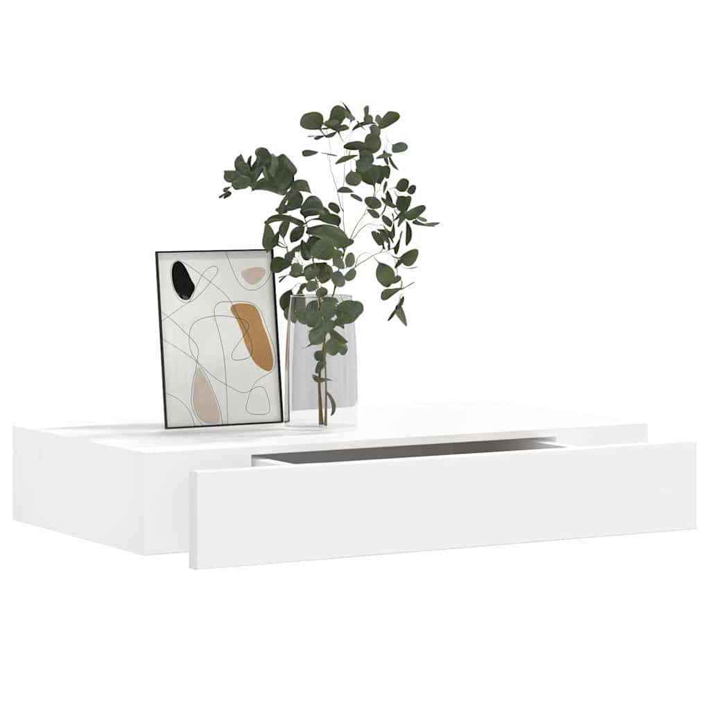 White MDF Floating Wall Display Shelf 1 Drawer Book/DVD Storage 3