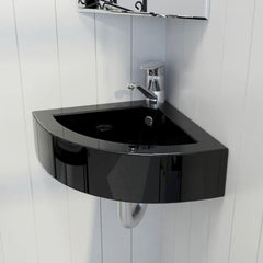 vidaXL Wash Basin with Overflow 45x32x12.5 cm Black 1