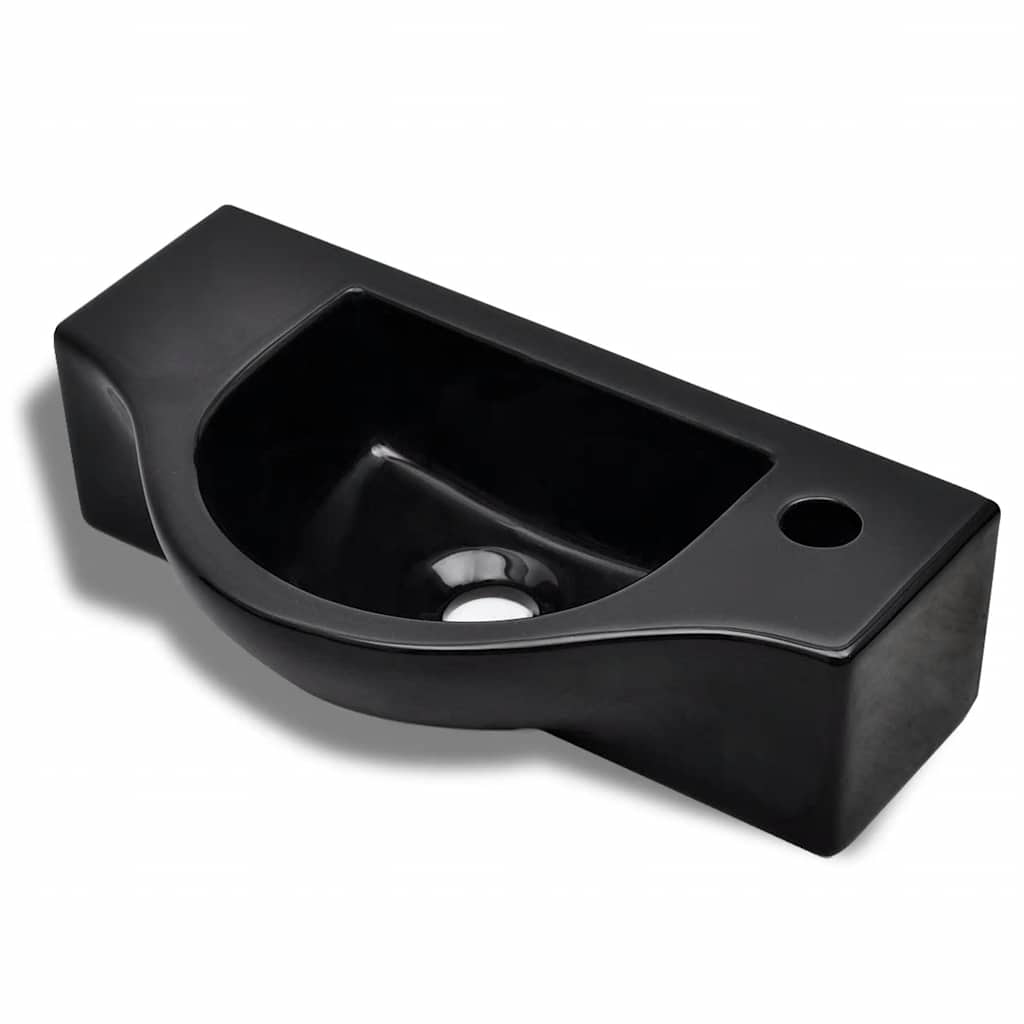 Ceramic Bathroom Sink Basin with Faucet Hole Black 2