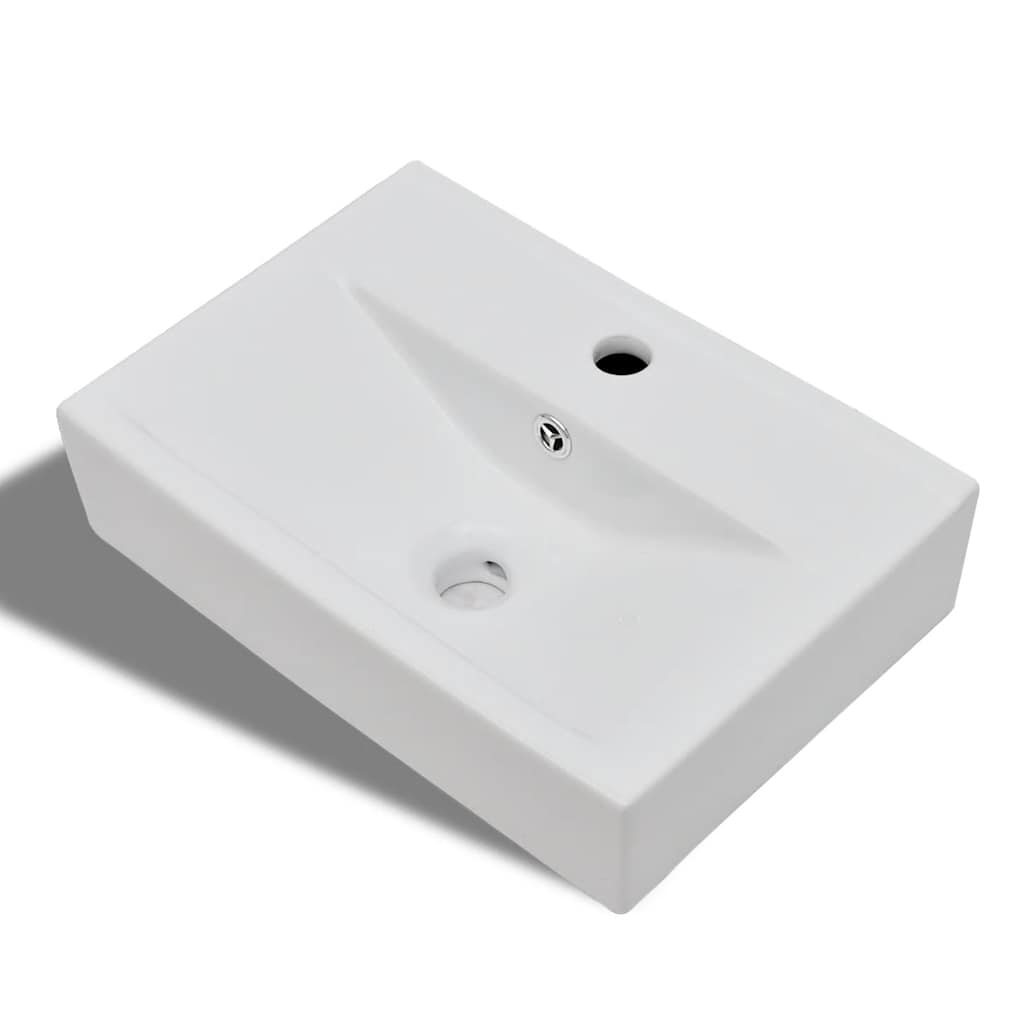 Ceramic Bathroom Sink Basin Faucet/Overflow Hole Rectangular White