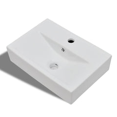 Ceramic Bathroom Sink Basin Faucet/Overflow Hole Rectangular White
