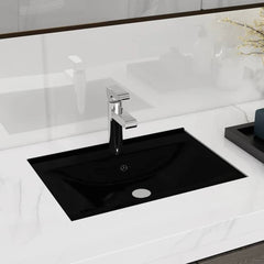 Ceramic Bathroom Sink Basin Faucet/Overflow Hole Rectangular Black