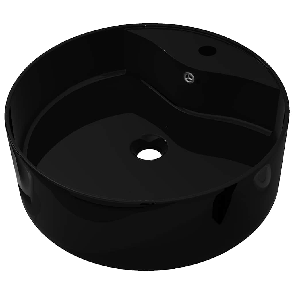 Ceramic Bathroom Sink Basin Faucet/Overflow Hole Black Round 2