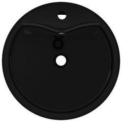 Ceramic Bathroom Sink Basin Faucet/Overflow Hole Black Round 3
