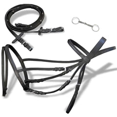 vidaXL Leather Flash Bridle with Reins and Bit Black Cob 1