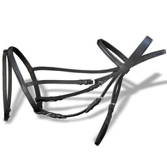 vidaXL Leather Flash Bridle with Reins and Bit Black Cob 2