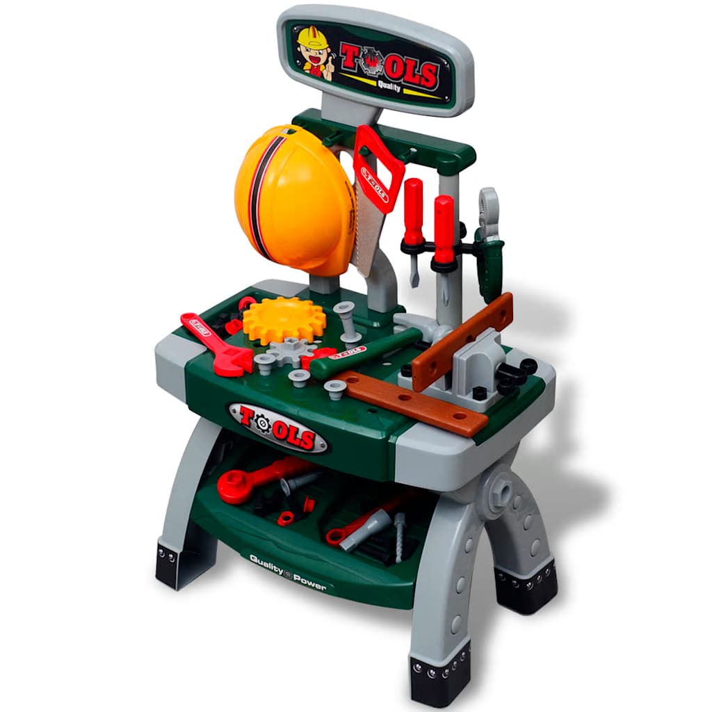 vidaXL Kids'/Children's Playroom Toy Workbench with Tools Green + Grey 1