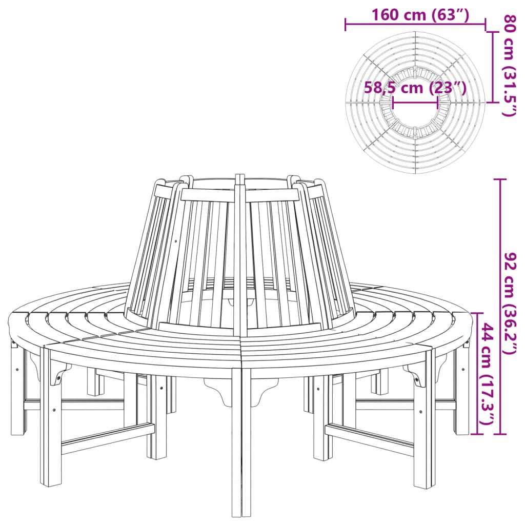 41777 vidaXL Tree Bench Ø 160 cm Wood 4