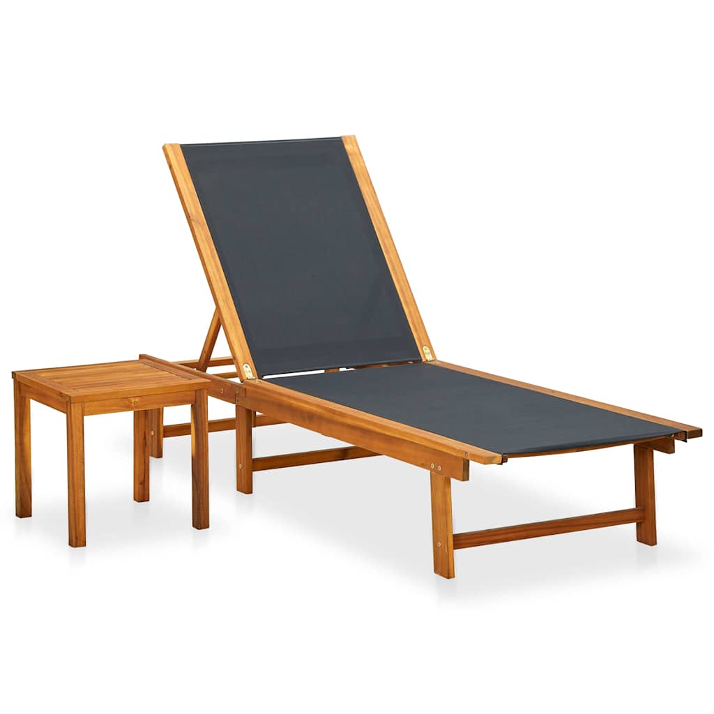 Sun Loungers 2 pcs Solid Wood Acacia and Textilene Black Sun lounger + table