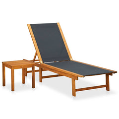 Sun Loungers 2 pcs Solid Wood Acacia and Textilene Black Sun lounger + table