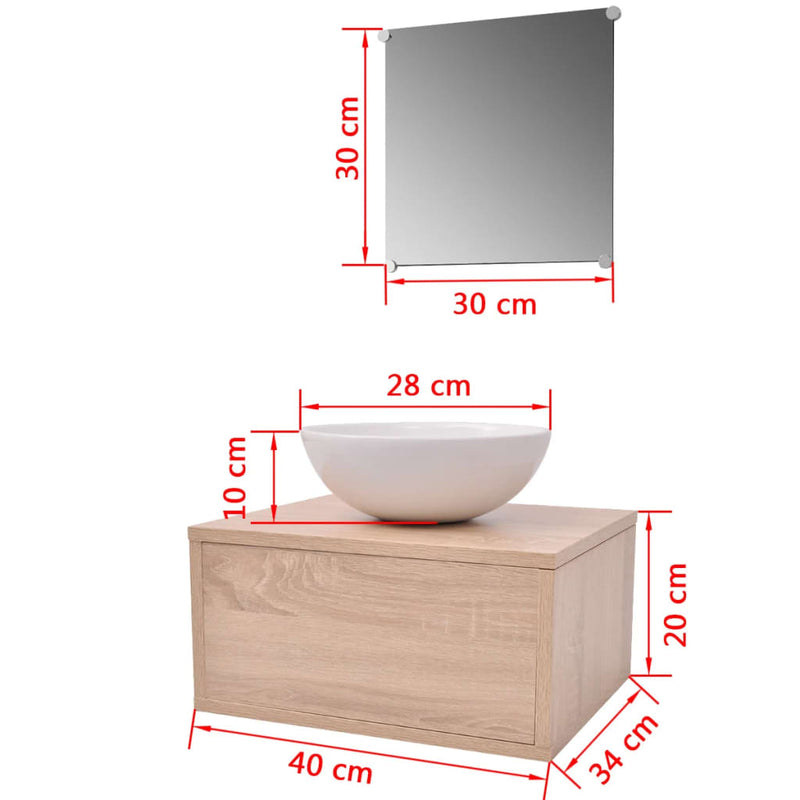 Three Piece Bathroom Furniture and Basin Set Beige