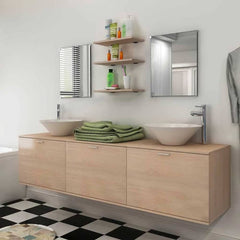 vidaXL Eight Piece Bathroom Furniture and Basin Set Beige 1