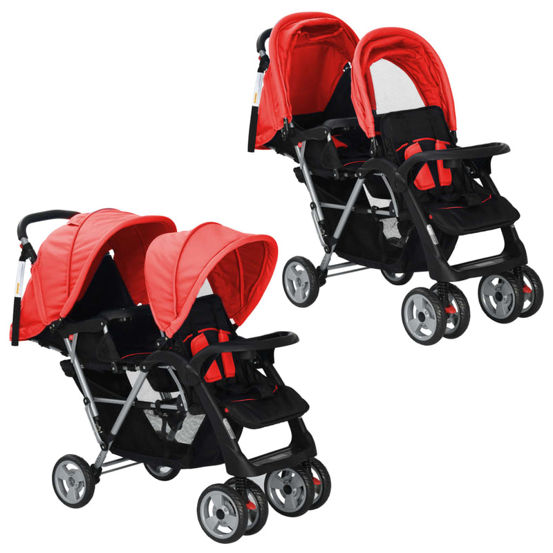 Tandem Stroller Steel Red and Black