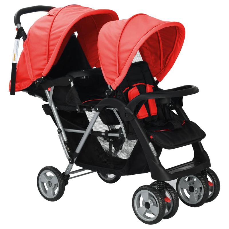 Tandem Stroller Steel Red and Black