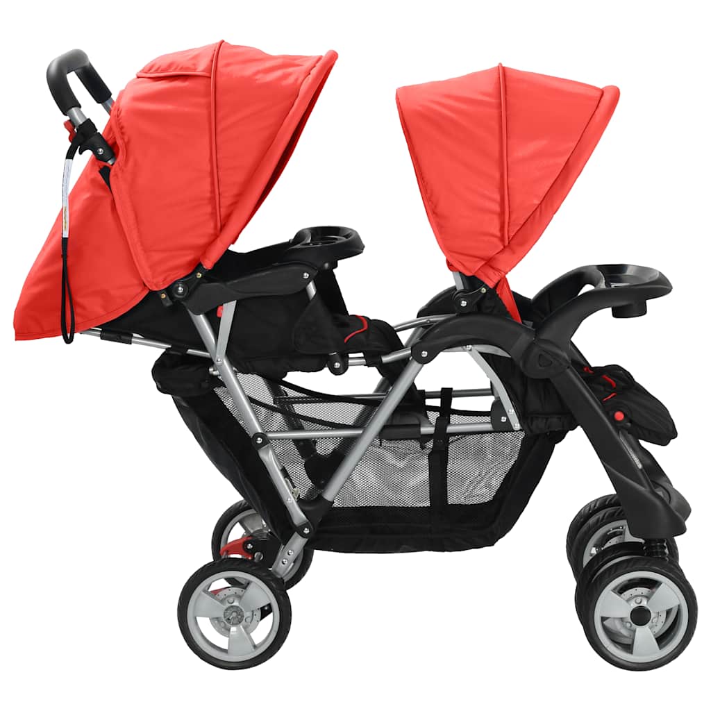 Tandem Stroller Steel and Black Red