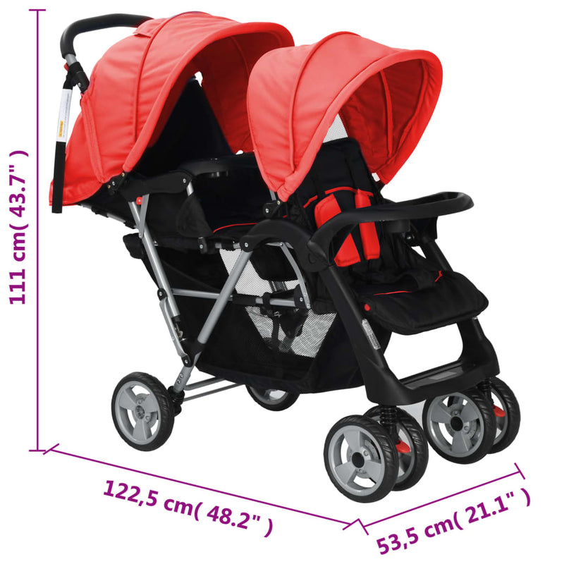 Tandem Stroller Steel Red and Black