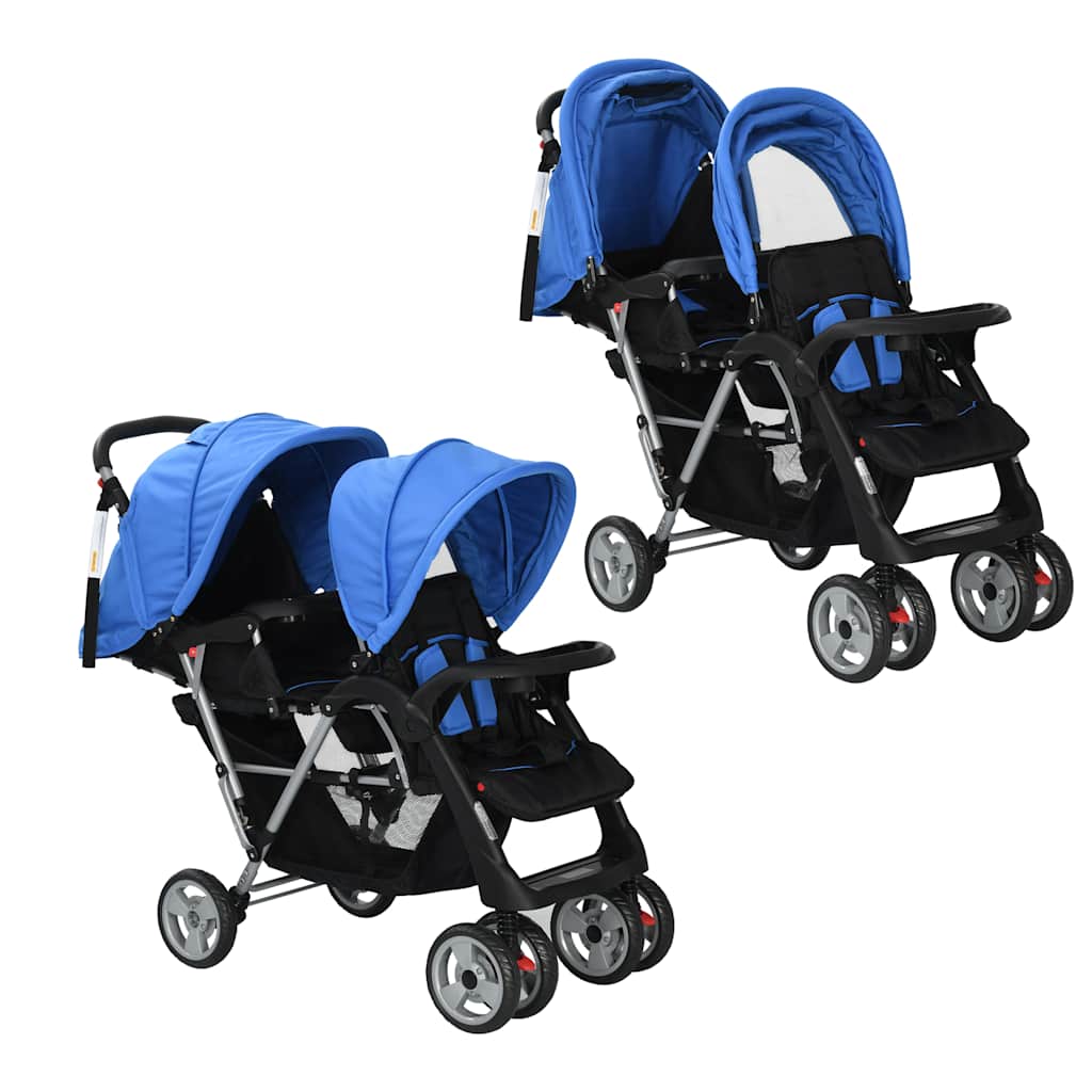 Tandem Stroller Steel and Black Blue