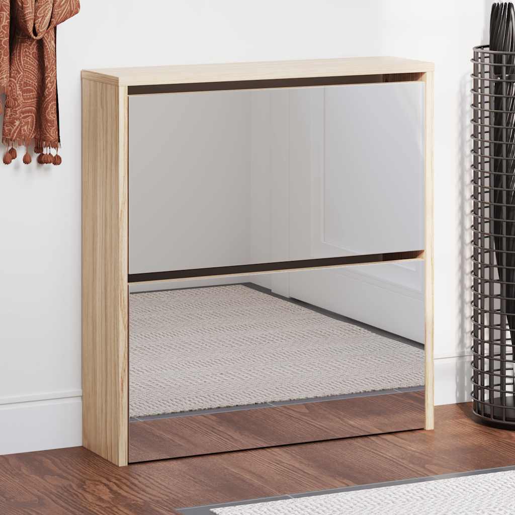 vidaXL Shoe Rack | Oak | Engineered wood and mirror | Medium | Shoe Rack 1
