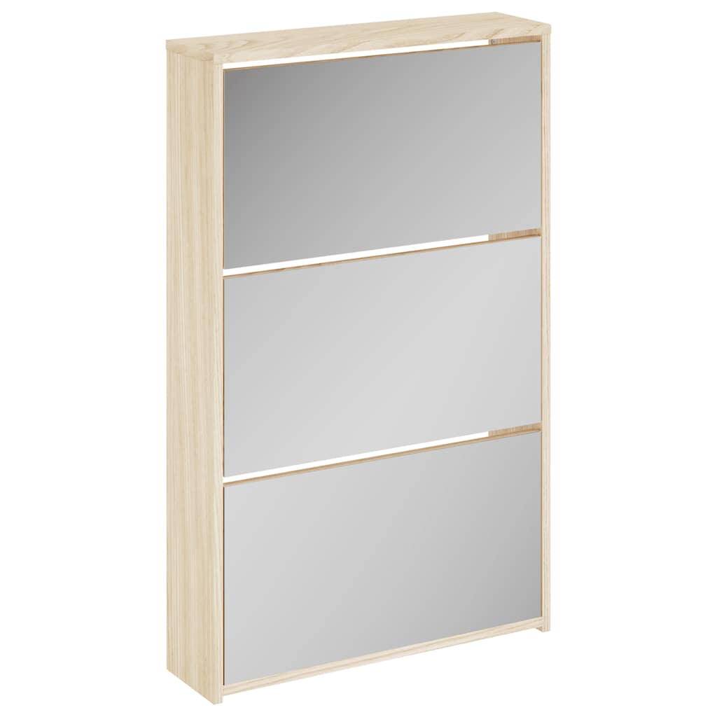 vidaXL Shoe Rack | Oak | Engineered wood, mirror | 63x17x102.5 cm | Shoe Rack 2
