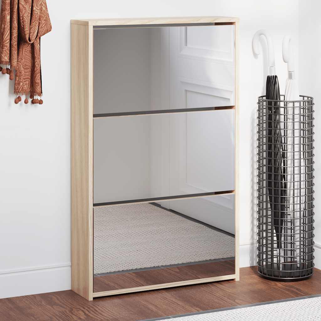 vidaXL Shoe Rack | Oak | Engineered wood, mirror | 63x17x102.5 cm | Shoe Rack 1