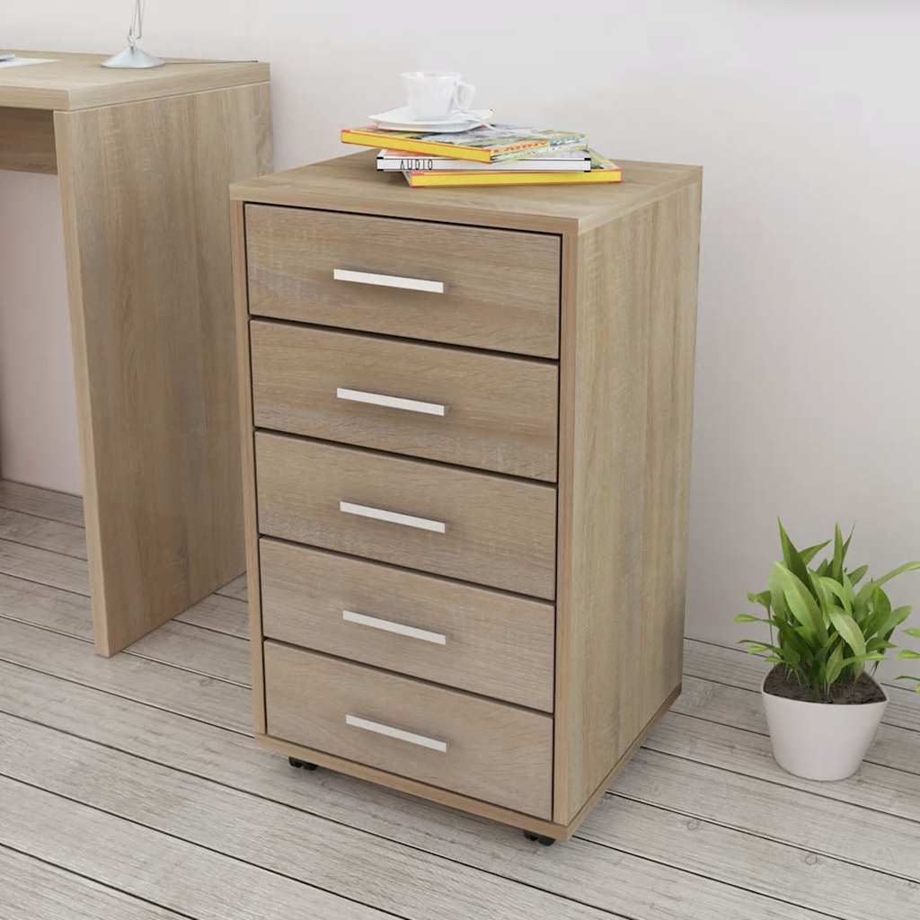 Drawer Cabinet with Castors Engineered Wood in Oak
