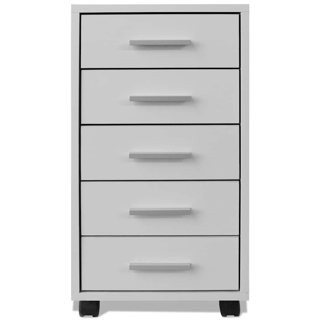Office Drawer Unit with Castors 5 Drawers White, image 3