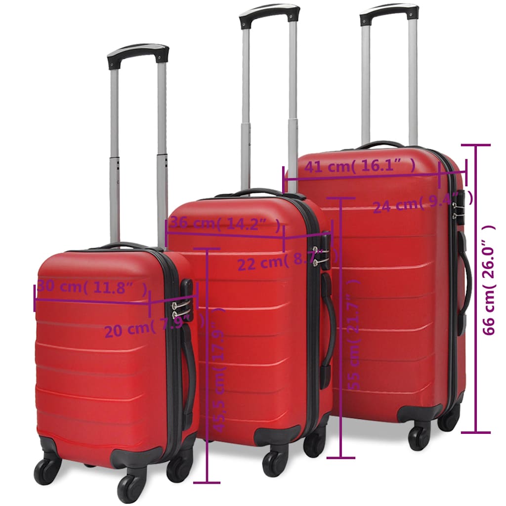 vidaXL Three Piece Hardcase Trolley Set Red 45.5/55/66 cm 6