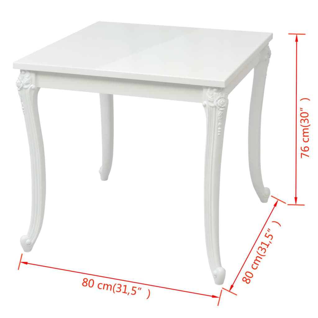 vidaXL Dining Table 80x80x76 cm High Gloss White 5