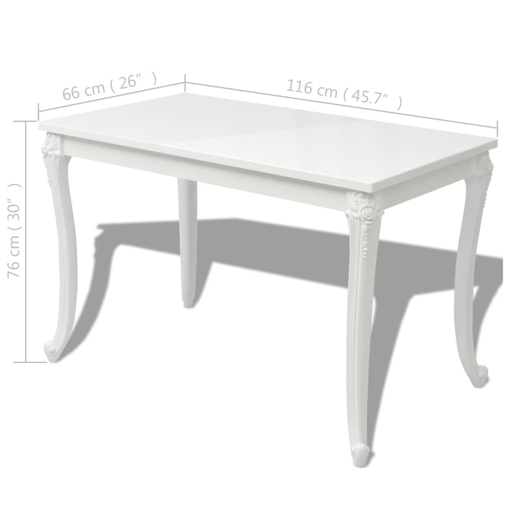 vidaXL Dining Table 116x66x76 cm High Gloss White 5