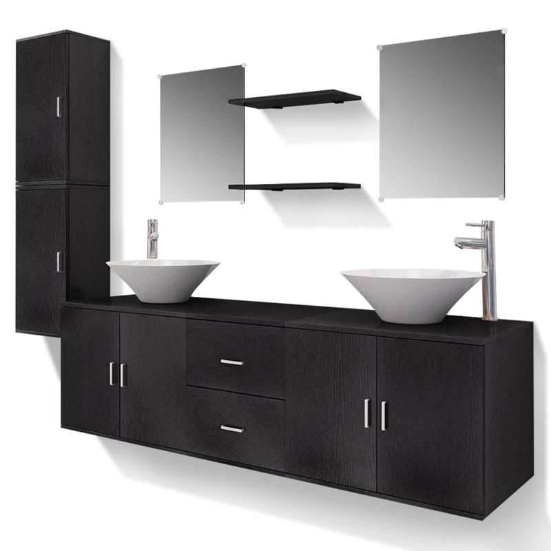 11 Piece Bathroom Furniture Set with Basin with Tap Black