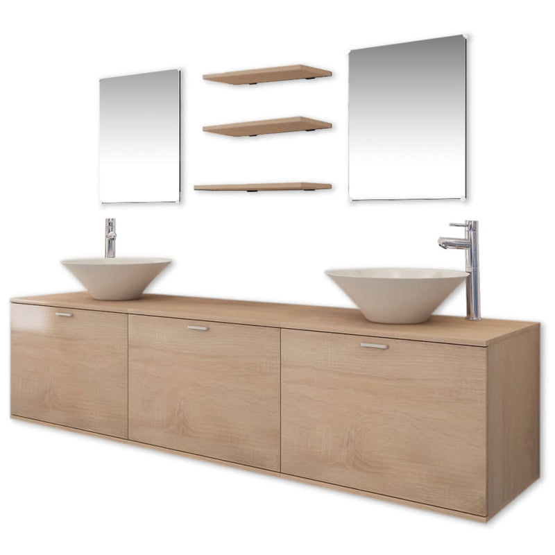 Ten Piece Bathroom Furniture Set with Basin with Tap Beige