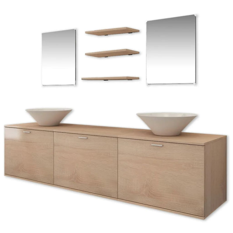 Ten Piece Bathroom Furniture Set with Basin with Tap Beige