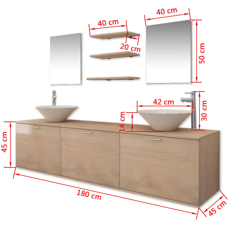 Ten Piece Bathroom Furniture Set with Basin with Tap Beige