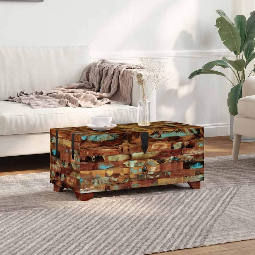 Coffee Table Solid Mango Wood 80x40x35 cm Multicolour