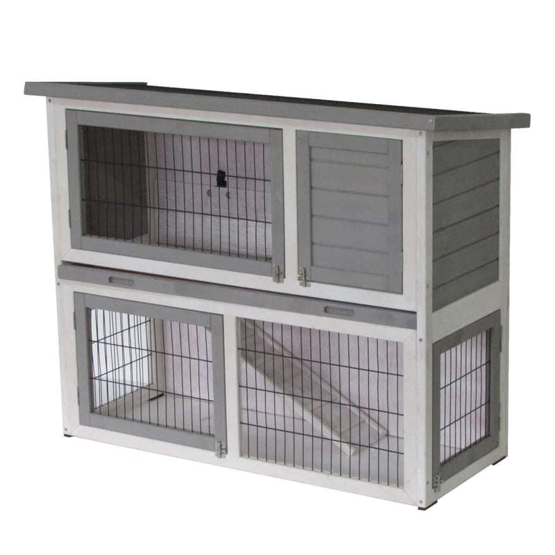 @Pet Outdoor Rabbit Hutch Benji 115x48x92 cm Wood Grey and White