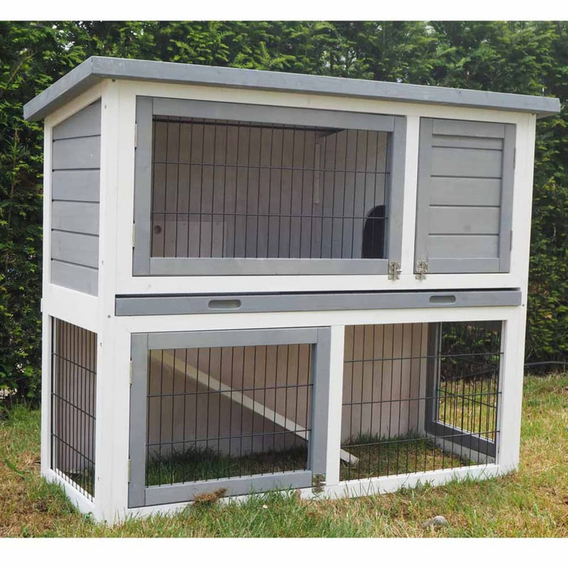 @Pet Outdoor Rabbit Hutch Benji 115x48x92 cm Wood Grey and White