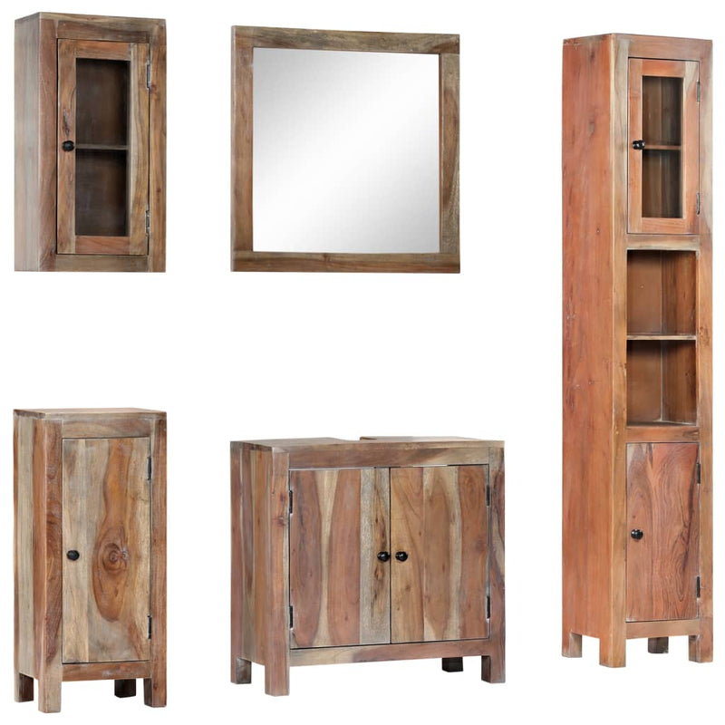 5 Piece Bathroom Set Solid Acacia Wood