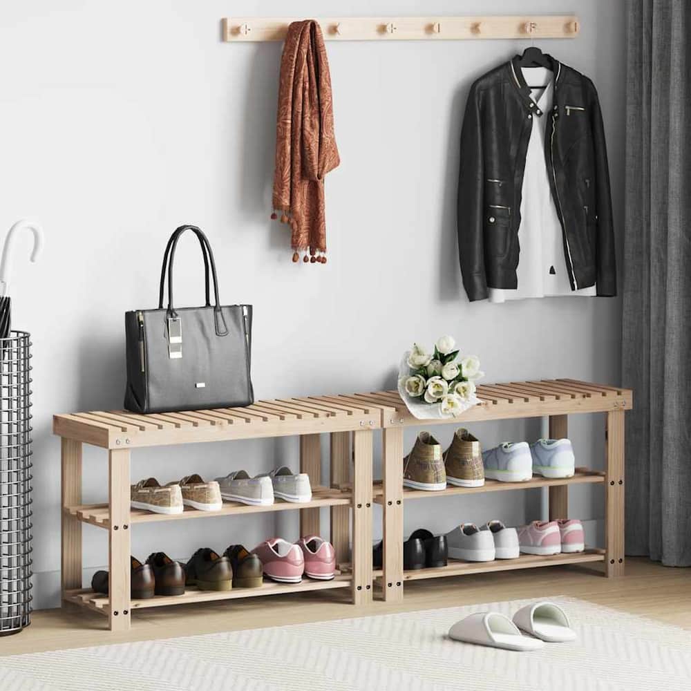 2-in-1 Shoe Rack with Bench Top Solid Wood 2