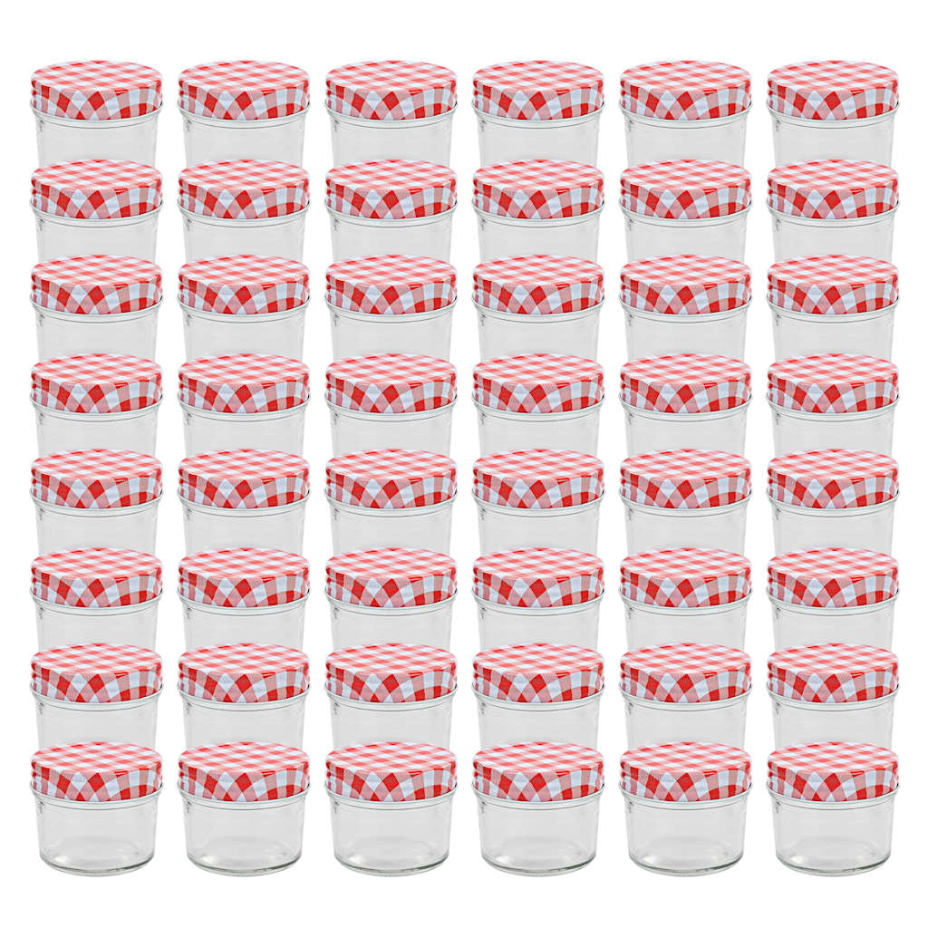 vidaXL Glass Jam Jars with White and Red Lids 48 pcs 110 ml 1