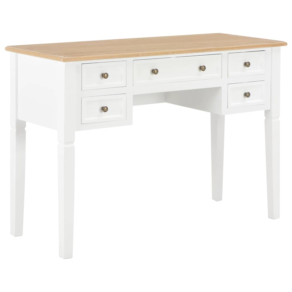 Writing Desk with 5 Drawers Brown and white