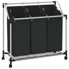 vidaXL Laundry Sorter with 3 Bags Black Steel 2