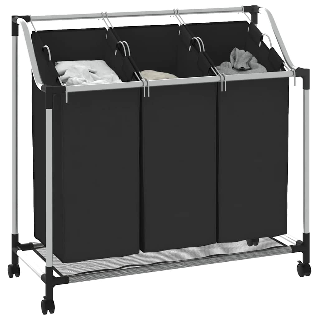 vidaXL Laundry Sorter with 3 Bags Black Steel 4