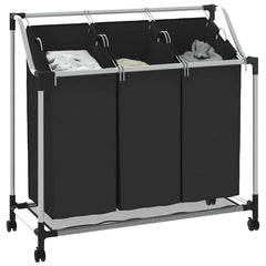 vidaXL Laundry Sorter with 3 Bags Black Steel 4