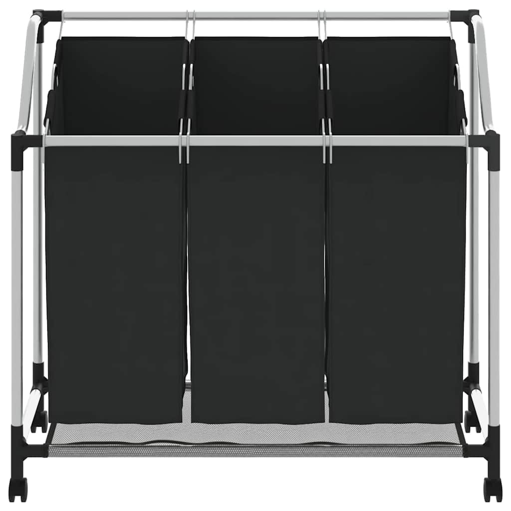 vidaXL Laundry Sorter with 3 Bags Black Steel 5