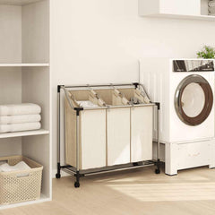 vidaXL Laundry Sorter with 3 Bags Cream Steel 3