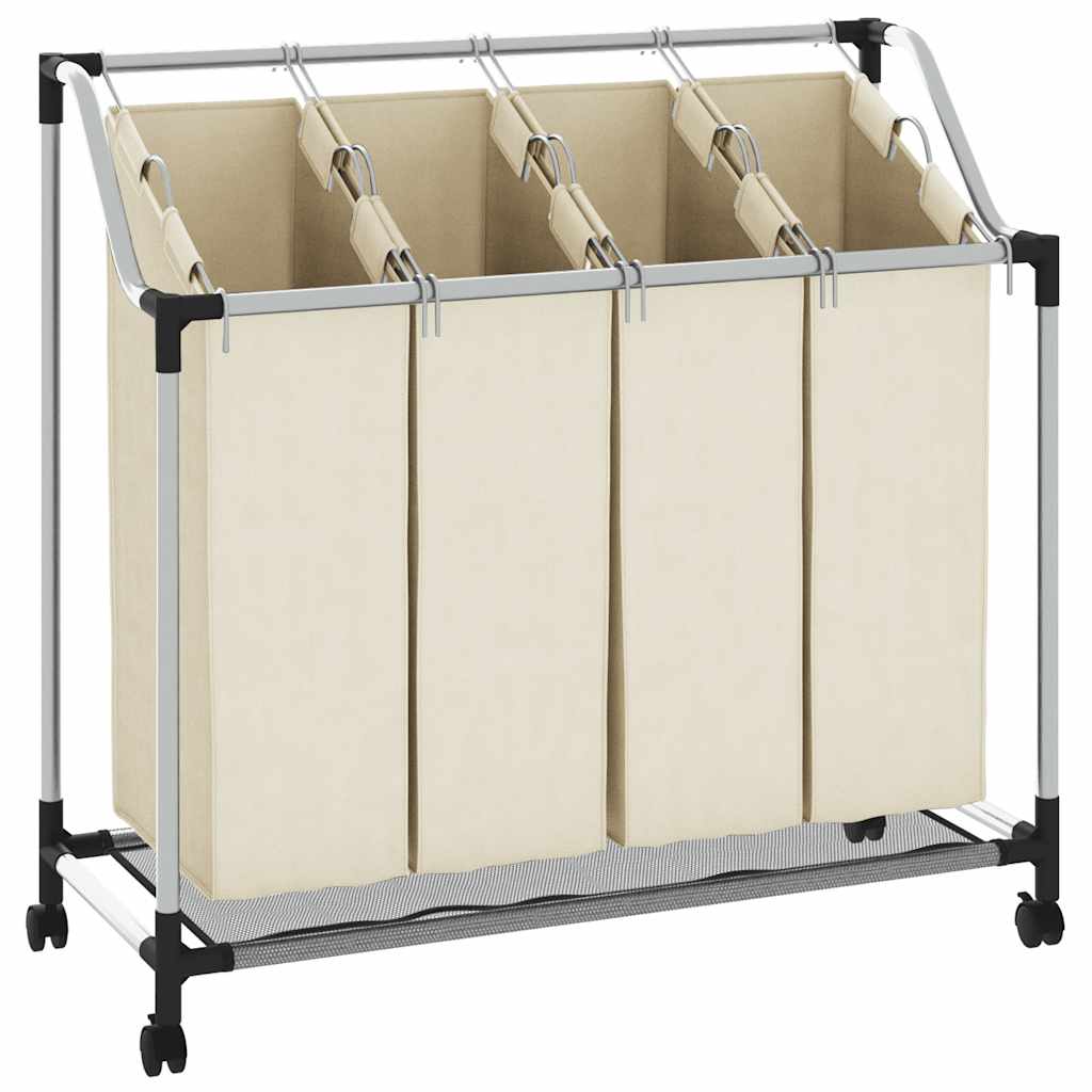vidaXL Laundry Sorter with 4 Bags Cream Steel 2