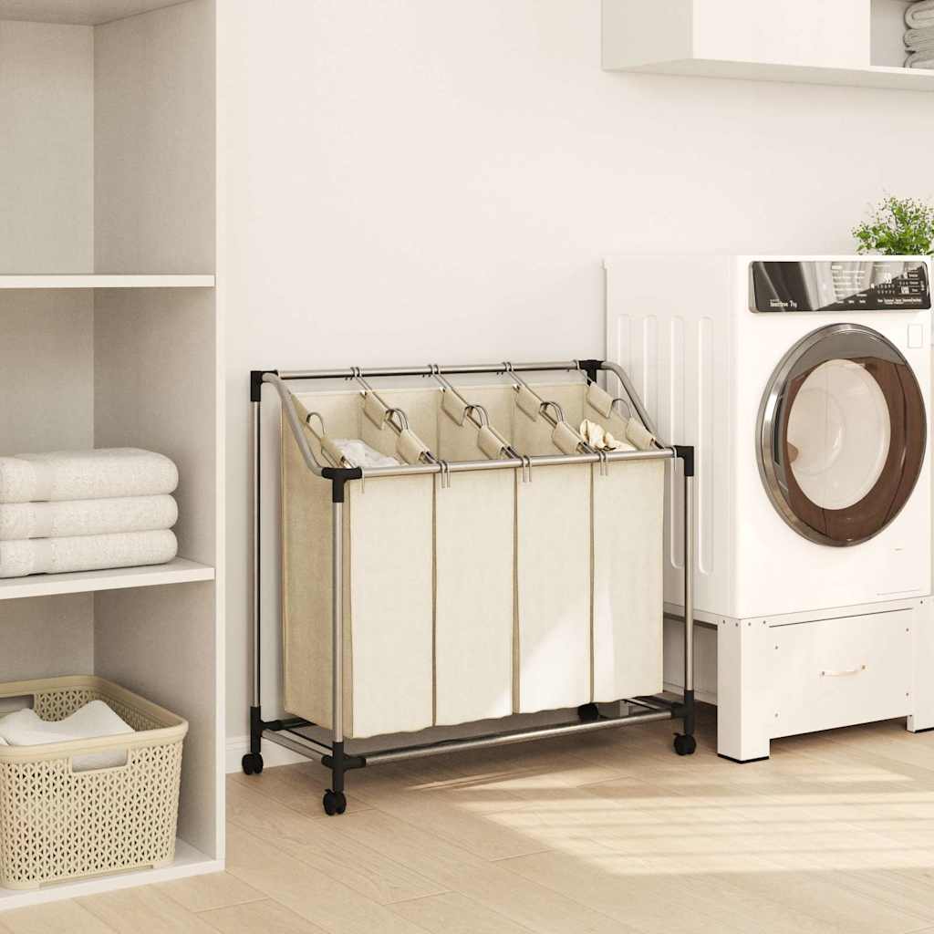 vidaXL Laundry Sorter with 4 Bags Cream Steel 3