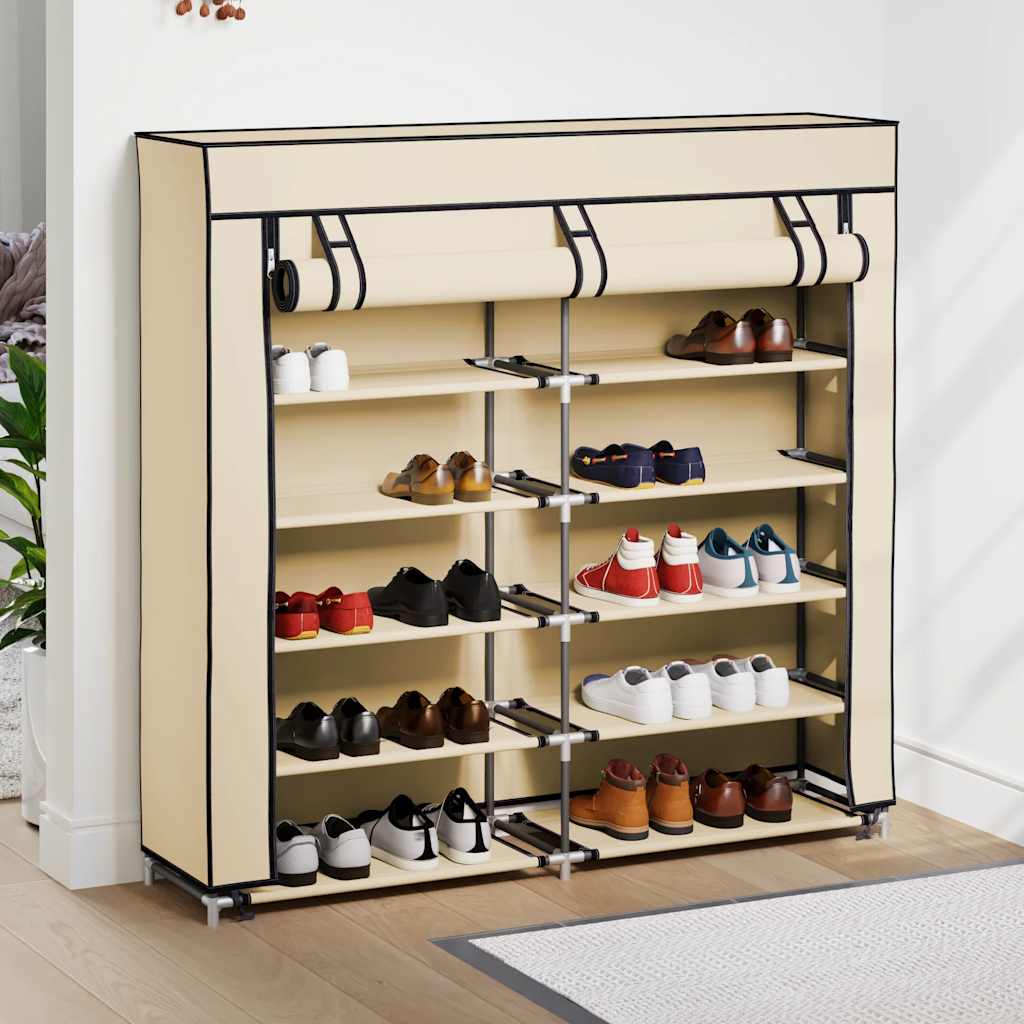 vidaXL Shoe Cabinet with Cover Cream 115x28x110 cm Fabric 3