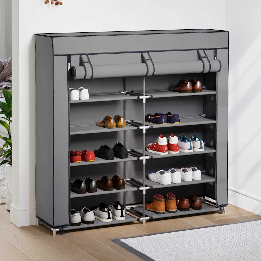 vidaXL Shoe Cabinet with Cover Grey 115x28x110 cm Fabric 3